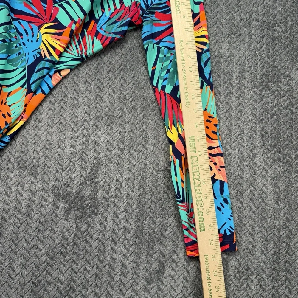 Lands' End Swim Tee Small Rash‎ Guard UPF 50 Tropical Multi Palm Leaves NEW